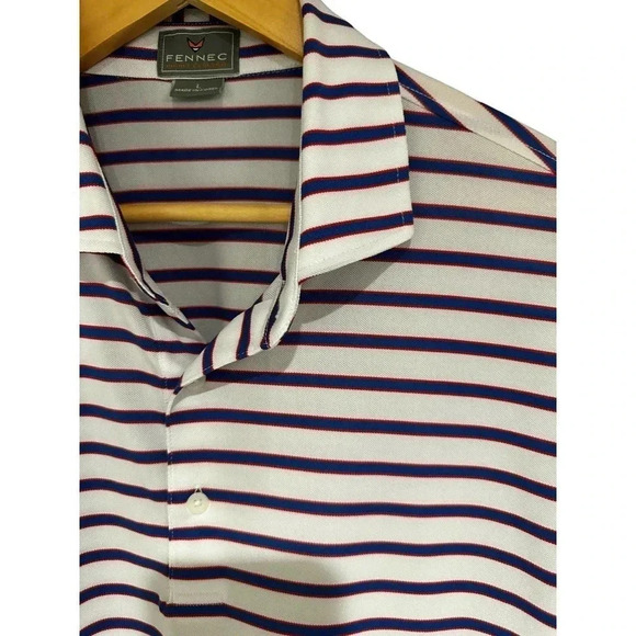 Fennec Men's White & Blue Striped Short Sleeve golf Polo Shirt Size Large - Picture 5 of 5